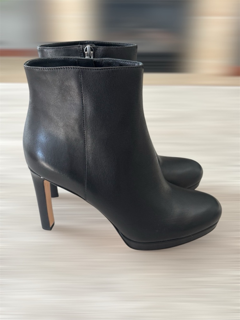 Via Spiga Black Leather Ankle Booties with Block Heel